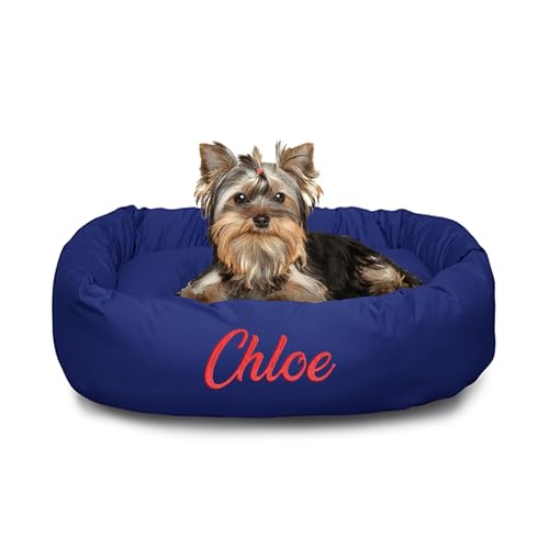 Majestic Pet Personalized 24 Inch Bagel Calming Dog Bed Washable – Cozy Soft Round Dog Bed with Spine Support for Dogs to Rest Their Head - Fluffy Donut Dog Bed 24x19x7 (Inch) - Small – Blue