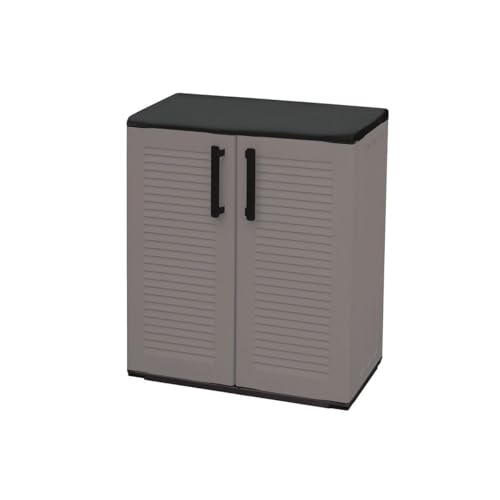 INTEC - Armoire Basse de Rangement 2 Portes Gris Anthracite 68x37x84 cm – Meuble Polypropylène Recyclé pour Garage, Jardin, Buanderie – Résistant Eau &...