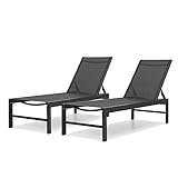 MoNiBloom Outdoor Lounge Chairs Set of 2, Aluminum Frame Black Patio Chaise Lounge with 6 Level Adjustable Backrest for Patio Pool Sunbathing, All Weather Pool Chairs Set, 350 Lbs Capacity