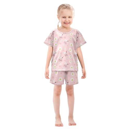 Pajama Short Sets Glasses White Flowers Soft Cotton Summer Sleepwear 2 Piece PJS Size 5-14T4