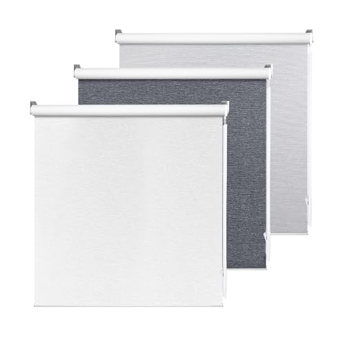 ALLBRIGHT 100% Blackout Roller Blinds Woven Shades with Striped Jacquard, Cordless Window Shades, UV...