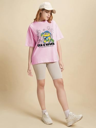 Image of Bewakoof Women's Being Savage Graphic Printed Oversized Cotton T-Shirt Oversized Fit, Round Neck, Half Sleeves