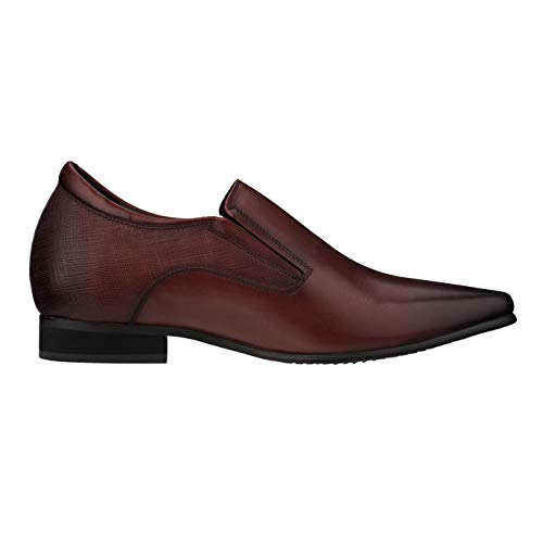 Image of CALTO Men's Invisible Height Increasing Elevator Shoes - Brown Leather Slip-on Formal Dress Loafers- 3 Inches Taller - Y5531 - Size 10.5 D(M) US