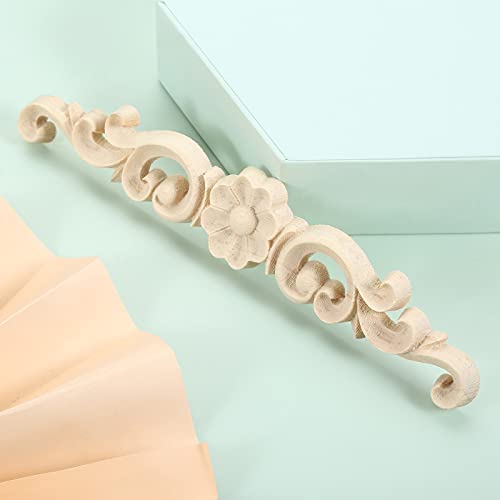 MUXSAM 4pcs 16 * 3cm Holz Skulptur Lang Corner Flourish Applique Blumenmuster Möbel Deko Europäischer Stil