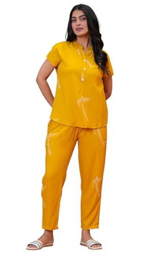 Image of Women's Cotton Printed Night Suit Set of Shirt & Pajama Set Women Night Wear Set