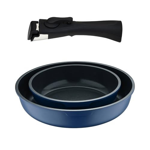Bergner Click&Cook Juego de 2 Sartenes Ø22Ø26cm Aluminio fundido Azul + Mango desmontable