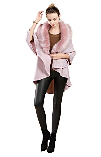 FOLOBE Women's Winter Knitted Faux Fur Poncho Capes Shawl Cardigans Sweater Coat