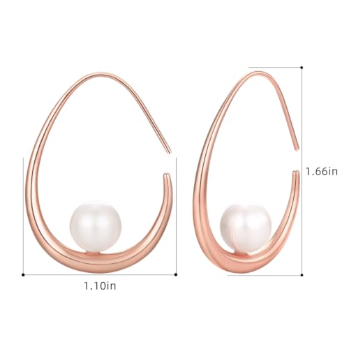Image of Lightweight Teardrop Hoop Earrings for Women - 14k Gold /White Gold Plated Large Oval Pull Through Hoop Earrings High Polished Statement Jewelry Gift for Women