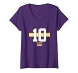 Women's LSU Football: Sam Leavitt Name Number Stripe V-Neck T-Shirt