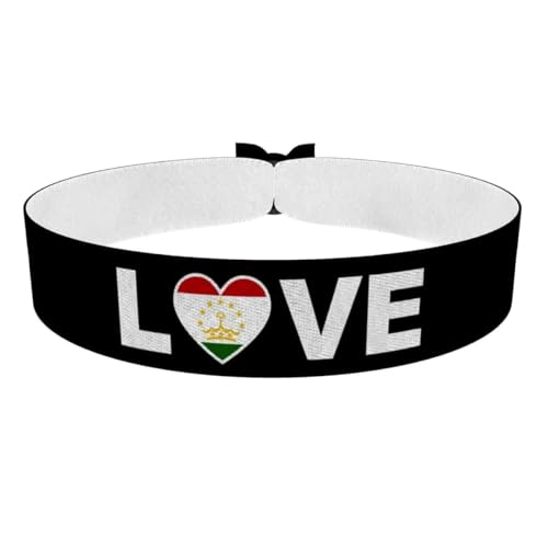 Druck-Palast Bracelet Love Tadjikistan - Bijou en Satin Étanche - Accessoire Fan Tadjikistan - Accessoire Sportif Unisexe - Idée Cadeau pour Supporters