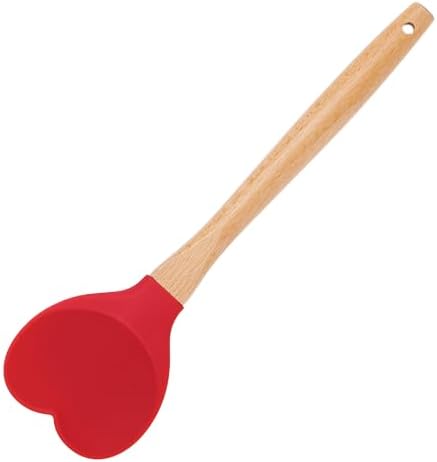Heart Shaped Silicone Spoons Spatula with Wooden Handle, Valentin...