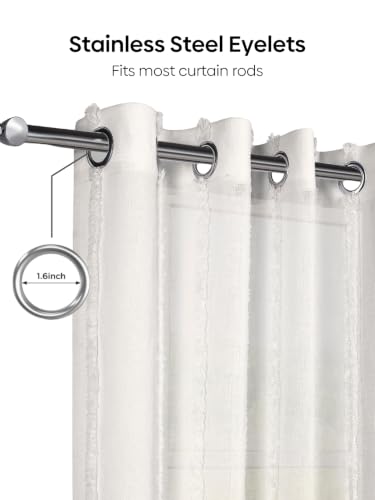 Image of haus & kinder Decorative Sheer Door Curtain 7 Feet Pack of 1 |Aesthetic Decor Long Curtain Feather Fringe Off-White 120 x 213 cm
