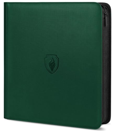 Image of Premium Zip Card Binder 12 Pocket, Fabmaker 912 Pockets Trading Card Binder, PU Zipper Card Collection Album, Sturdy Side-Loading Card Book Holder for Game & Sports Cards, Green