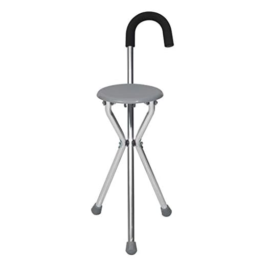 Smart Care® Height Adjustable Anti Shock Walking Stick with Tri pad, Seat & U Shape Handle - 1 Pair - (SC911L)