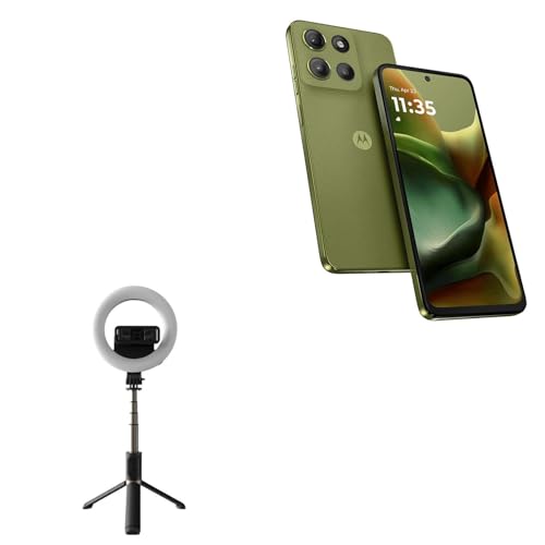 BoxWave Stand and Mount Compatible with Motorola Moto G15 - RingLight SelfiePod, Selfie Stick Extendable Arm with Ring Light - Jet Black
