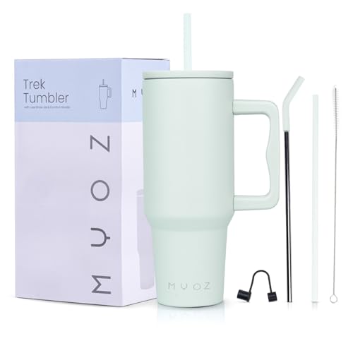 Image of MYOZ 1200ML Stainless Steel Water Mug with Handle, Lid, 2 Straws Leak-Proof Cupholder Tumbler for Gym, Travelling- Spill-Proof 40 oz Bottle (Lime Pistachio)