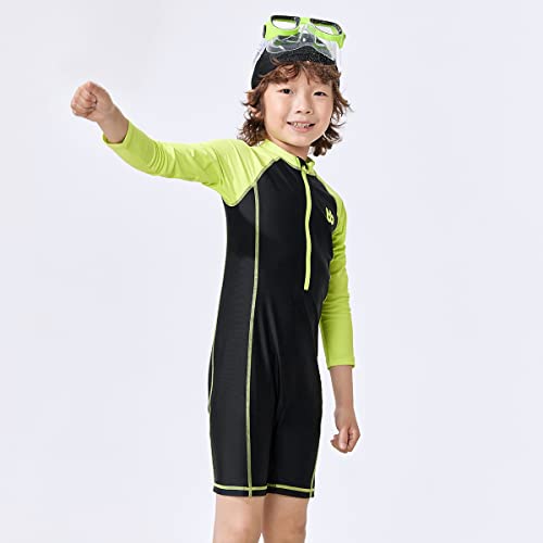 Balabala Toddler Boys One Piece Long Sleeve Rash Guard Swimsuit, Zipper Sun Protection Swimsuit And Cap Set, 2 Pieces #TOP1