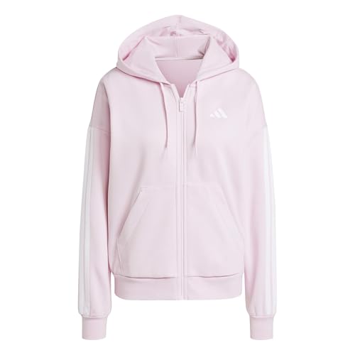 Adidas Damen Essentials 3-Stripes Full-Zip Fleece Hoodie, Clear Pink/White, L