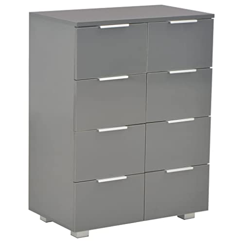 Tomostar Commode 8 Tiroirs, Commode Chambre Meuble de Rangement Chest of Drawers Gris Brillant 60x35x80 cm Bois d'ingénierie