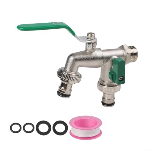 Bulevisiter Doppio rubinetto da giardino, splitter per tubo in lega di zinco, connettore per rubinetto a 2 vie, rubinetti a doppia uscita per giardino, lavatrice, irrigatore a pioggia