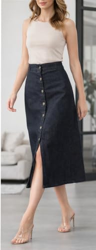 Image of Trending Stylish Flared Comfortable Solid Long Denim Skirt for Women & Girls