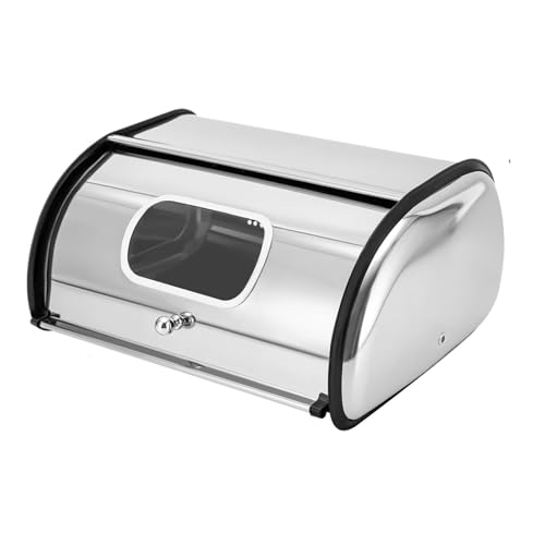 Caja De Pan Contenedor de almacenamiento de panadería, caja de pan de acero inoxidable con tapa enrollable y ventana transparente for mantener la frescura en la encimera de la cocina Para Almacenar Pa