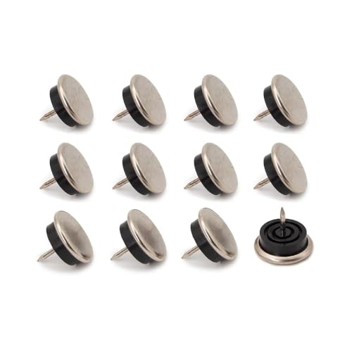 Preisvergleich Produktbild K.D.J. Brand Möbelgleiter Metall mit Gummipuffer Ø 18mm, 5mm dick 12 Stück, rund, Teppichgleiter für Stühle, Stuhlgleiter für Teppich und Teppichboden, Metallgleiter mit Nagel Made in Germany