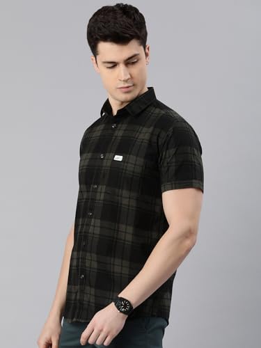 Image of Majestic Man Men Cotton Checkered Half Sleeve Slim Fit Casual Shirt