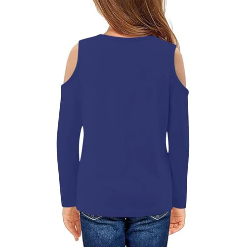 Girls' Cold Shoulder T-Shirts Loose Fit Casual Solid Cute Long Sleeve Pullover Crew Neck Tee Tops 3-12 Years3
