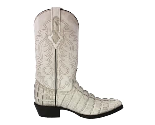 Texas Legacy Mens Off White Western Leather Cowboy Boots Crocodile Tail Print2
