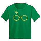 Gold Wizard HP Glasses Scar Lightning | Boys Pop Culture Graphic T-Shirt, Kelly, Medium