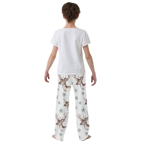 ZZXXB Watercolor Reindeer Boys Long Pants Soft Trousers Elastic Waist Kids Lounge Bottoms with Pockets S-XL3