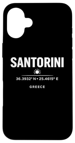 Santorini Greece Coordinates Mediterranean Travel Design �X�}�z�P�[�X iPhone 16 Plus �p