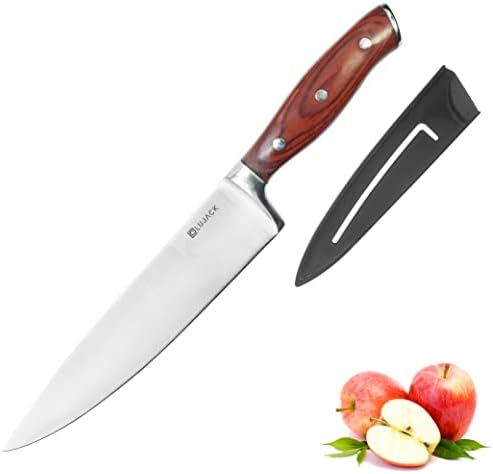 Lujack Ultra Sharp 8 inch Professional Chef Knife Cooking Knife - Carbon Stainless Steel Kitchen Knife with Sheath and Ergonomic Pakka Wood Handle - Chopping Knife for Professional (Brown)