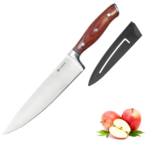 Lujack Ultra Sharp 8 Inch Professional Chef Knife Cooking Knife - Carbon Stainless Steel Kitchen Knife With Sheath And Ergonomic Pakka Wood Handle - Chopping Knife For Professional (Brown) #TOP19