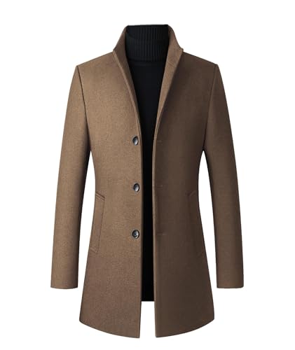 Image of SOMTHRON Men's Trench Coat Wool Blend Slim Fit Top Coat Single Breasted Business Overcoat
