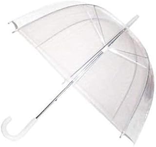 GadgetKing Rain Umbrella Dome Birdcage Clear Transparent PVC Plastic Wedding See Through Lightweight Bubble White Handle Brolly