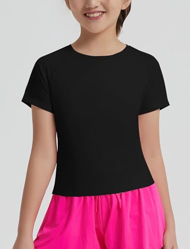 Image of EXARUS Girls Athletic Shirts Quick Dry Workout Split Back Crop Tops 6-14Y