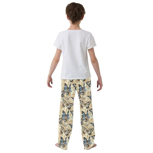 Butterflies Vintage Floral Pajamas Bottoms with Pockets Comfy Pjs Sleepwear Elastic Waistband Pajamas Pants Lounge Pants for 6-14 Years3