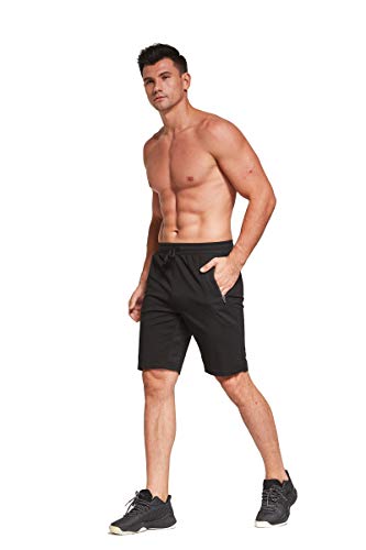 Tansozer Mens Shorts Elastic Waist Athletic Workout Shorts With Pockets Gym Sweat Jogger Shorts Sports Summer Casual Shorts With Drawstring Black L #TOP5