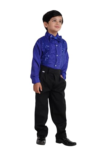 Image of Kaku Fancy Dresses Dance Costume Shinning Shirt With Bow Tie for Kids | Sequin Work School Annual Function & Theme Party's Shirt for Boys (ONLY SHIRT)