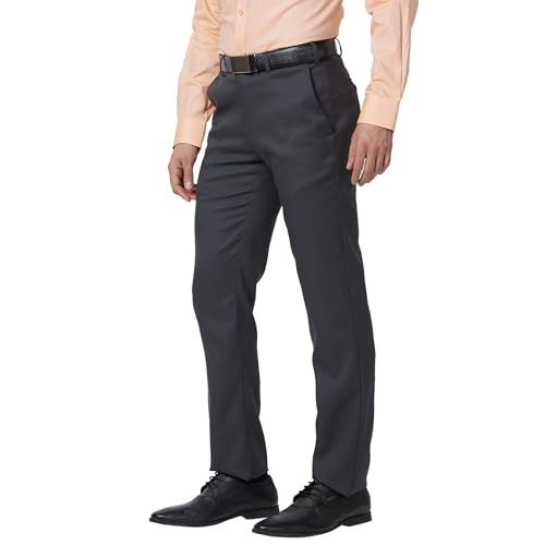 Image of Raymond Men's Slim Fit Polyester Blend Checks Pattern Flat Front Formal Trouser