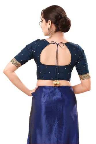 Image of Vamas Women's Art Silk Front Open Saree Blouse | Scallop Embroidered Sleeves & Yoke Designer Blouse | Stylish EthnicBlouse for Wedding & Festive Occasions