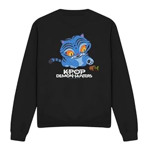 Cotton Soul K-Pop Demon Hunters - Süßer Derpy Tiger Cartoon Unisex Sweatshirt Navy, Schwarz , S