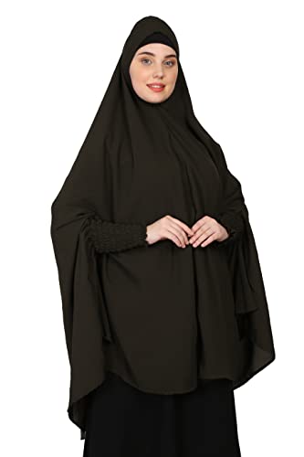 Image of NAZNEEN Women's Full Coverage Khimar Hijab with Sleeves and Under Cap |Solid Pattern Cotton Set for Hajj, Umrah, and Prayer| Comfortable One-Size Head CoveR