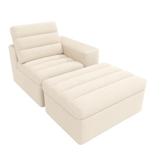 Sofá esquinero modular en L de pana beige sin marco combinable 6