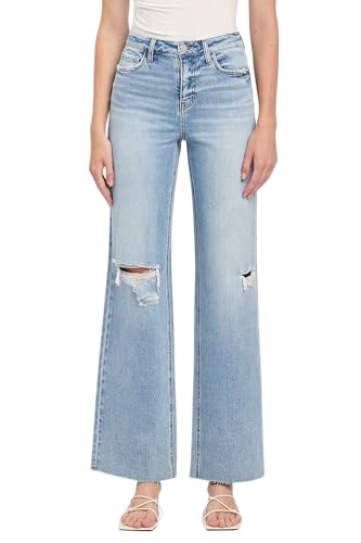 VERVET Women's Olivia High Rise Raw Hem Wide Leg Jeans
