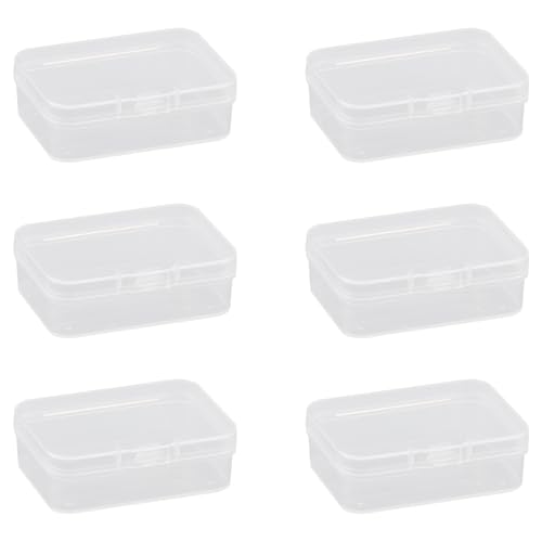 Tabanzhe 6 PCS Mini Rectangular Plastic Storage Boxes with Lids Clear Small Containers for Beads Jewelry Pills Game Pieces Craft Business Cards Other Small Items(6.5 * 4.5 * 2cm)