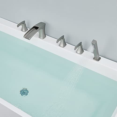 Artiqua Roman Tub Faucet Waterfall Deck Mount Tub Filler Brushed Nickel Bathtub Faucets 5 Hole Brass Bathroom Faucets With Hand Shower #TOP7