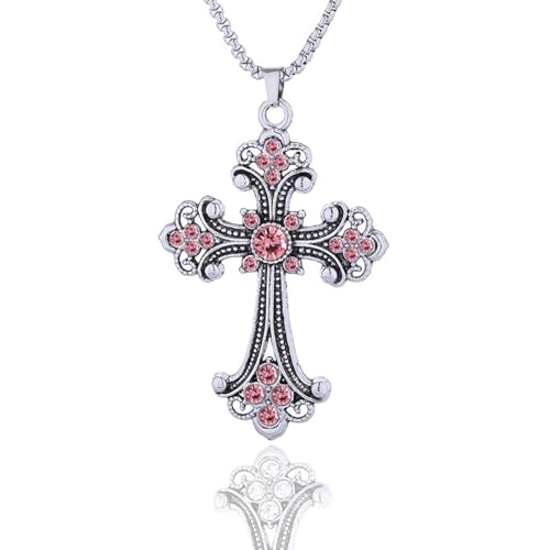 Cross Necklace for Women Men Baroque Rhinestone Cross Pendant Necklace